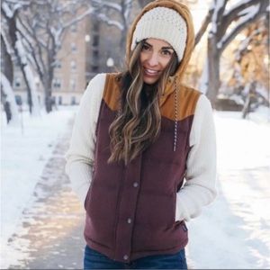 Patagonia Bivy Hooded Vest Dark Ruby Maroon Gold Brown Size Small